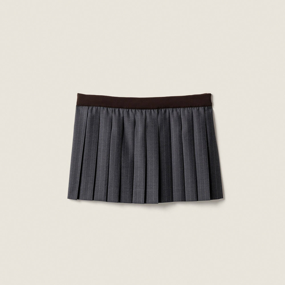 MiuMiu Women's Striped Wool Patchwork Stand-up Collar Zipper Spring/Autumn Long-sleeved Jacket Casual Stretch Solid Color Pleated Mini Skirt #81495