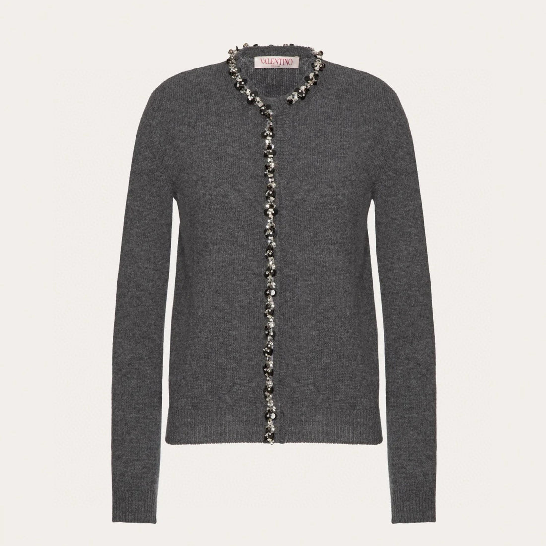 Valentino Women's Luxury Sequins Gray Wool Cardigan Autumn And Winter Fashion Trend Leisure Exquisite Single-breasted Knitted Cardigan Ngvp #2449