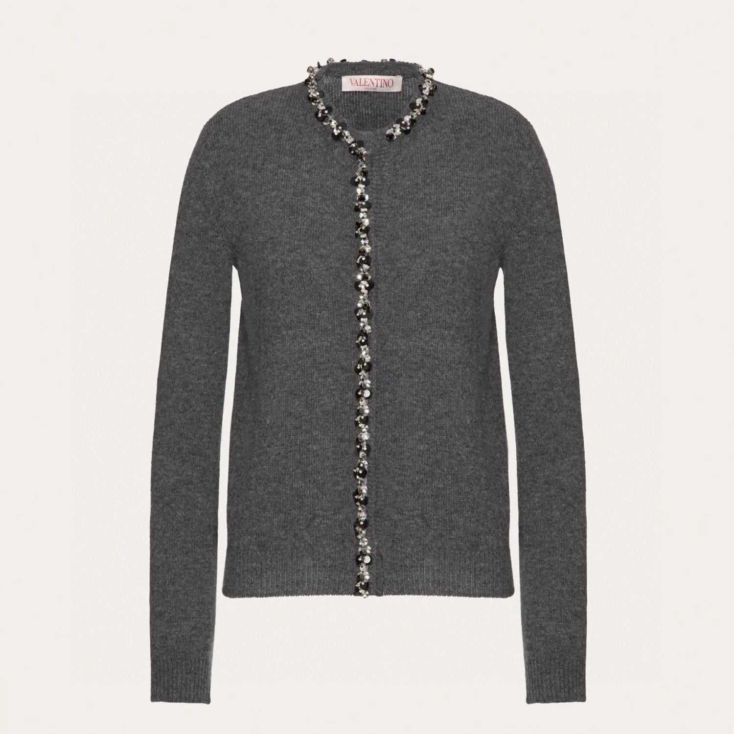 Valentino Women's Luxury Sequins Gray Wool Cardigan Autumn And Winter Fashion Trend Leisure Exquisite Single-breasted Knitted Cardigan Ngvp #2449