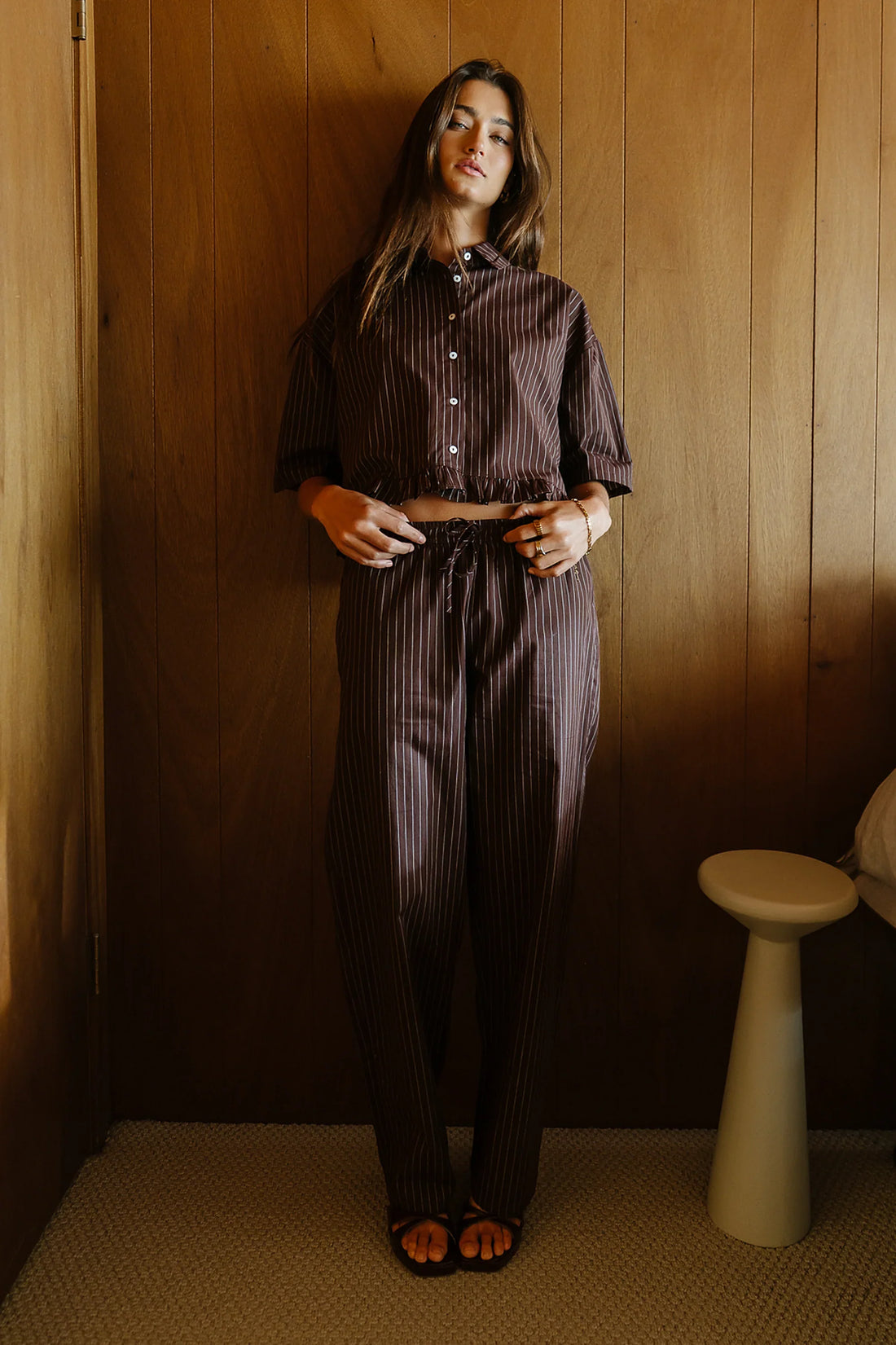 Melody Pinstripe Blouse in Dark Brown
