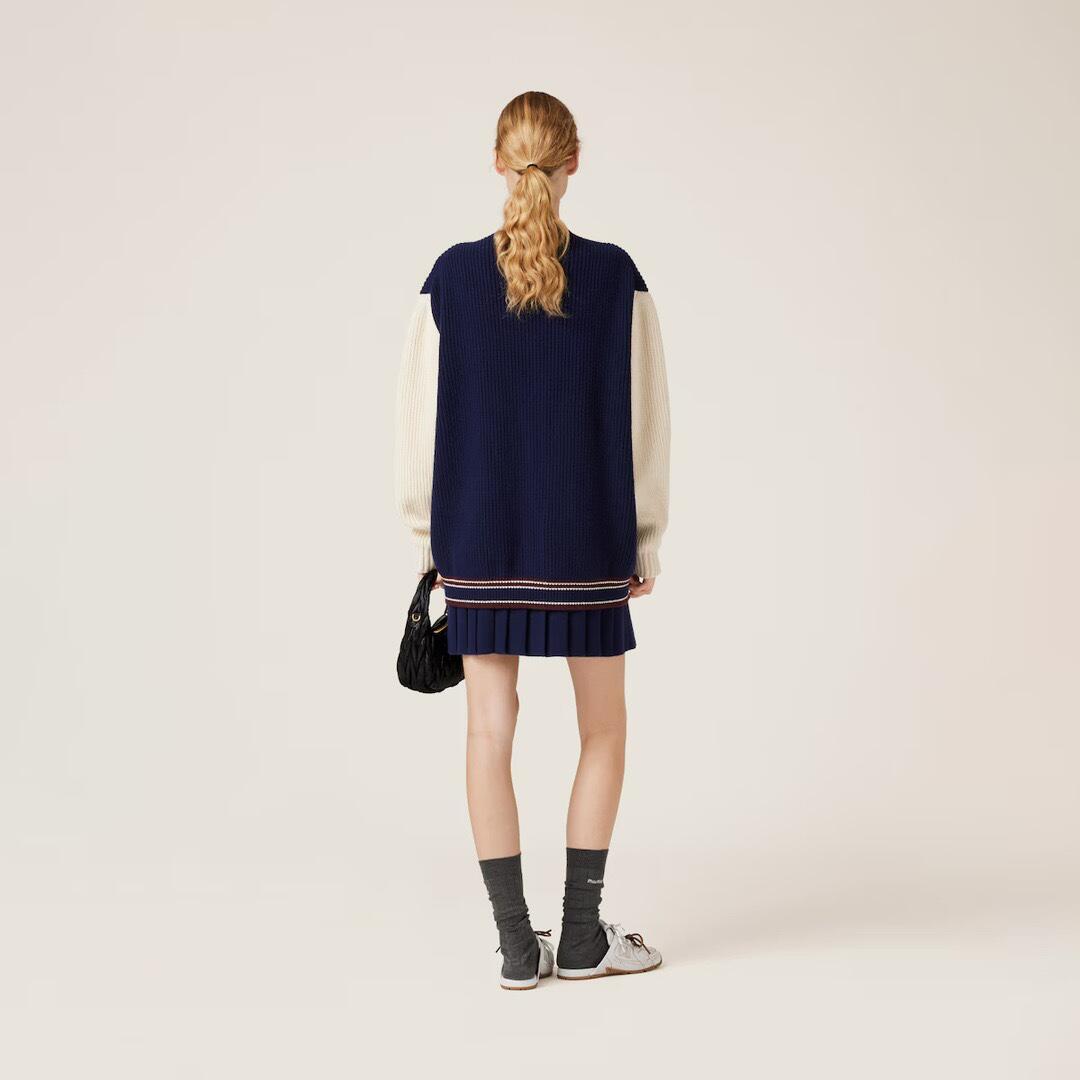 MiuMiu Women's Autumn And Winter Clashing Cashmere Cardigan Colorblocking Retro Knitted Single Breasted Jacket College Style Fashion Exquisite Jacket #81642