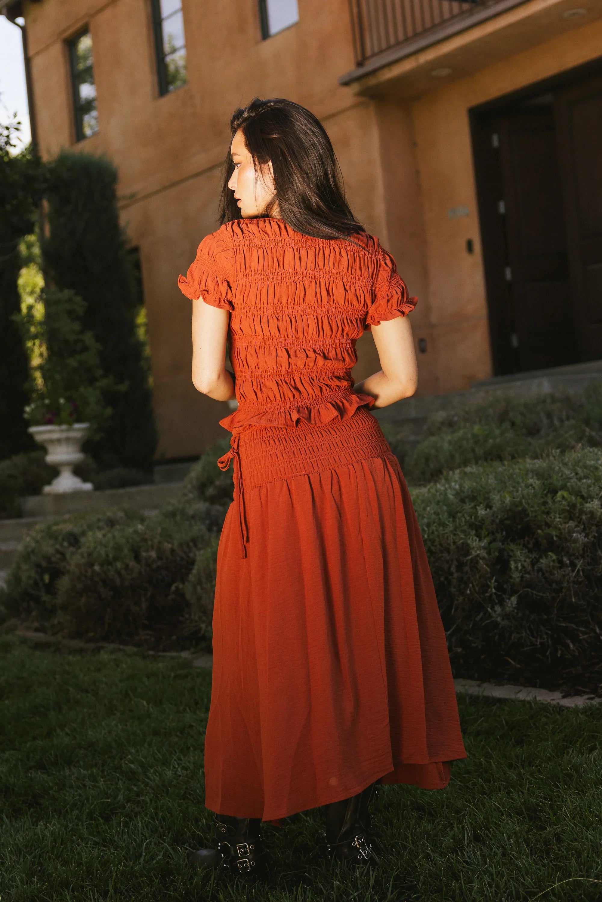 Micah Smocked Blouse in Rust