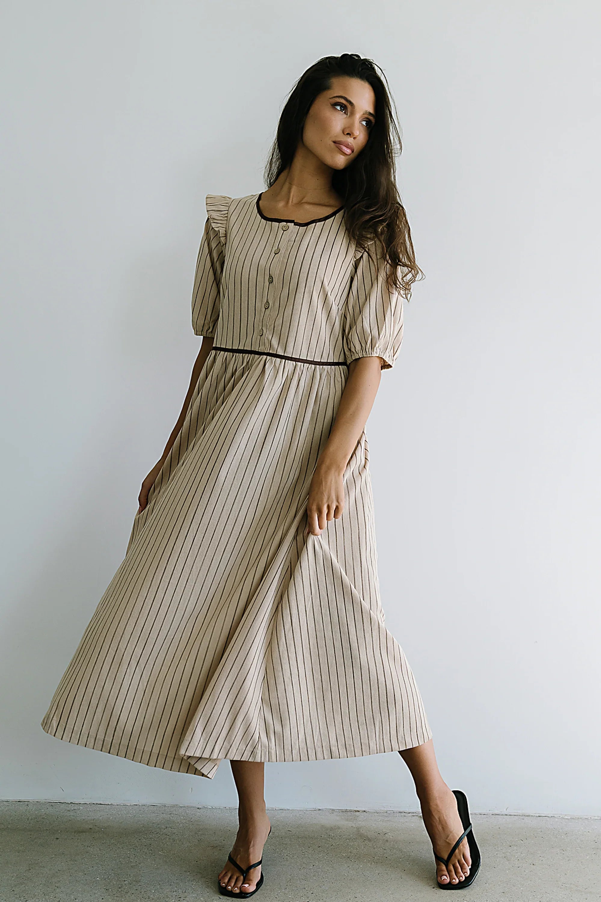 Berlin Corduroy Baby Doll Midi Dress in Taupe