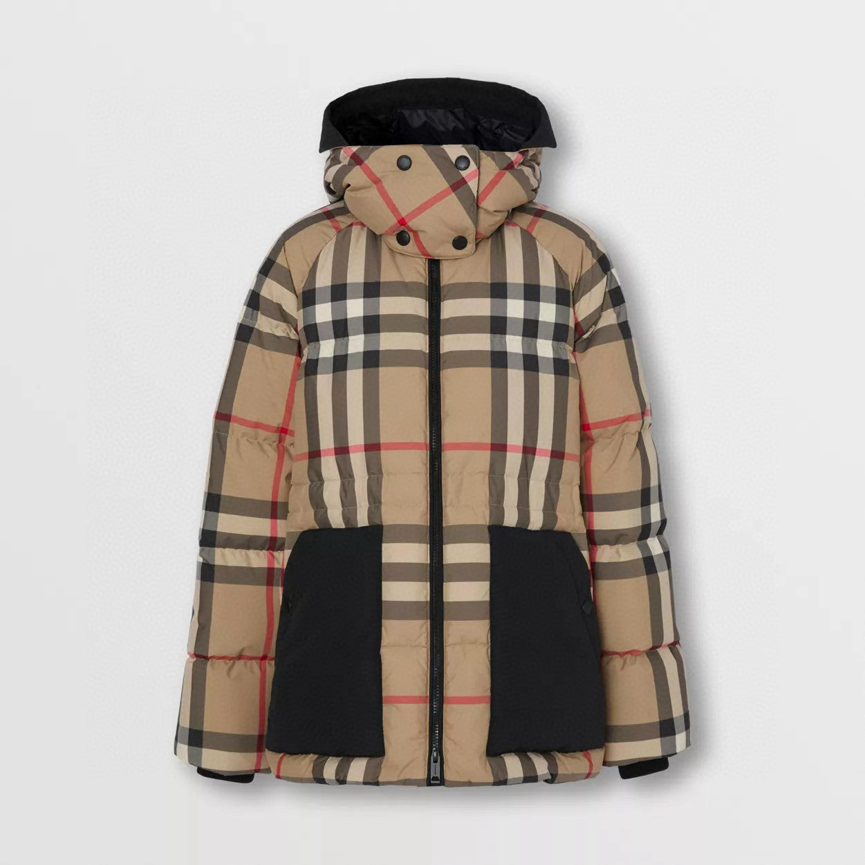 Burberry Fashion Casual High Neck Hooded Zipper Plaid Detachable Hood Plaid Recycled Polyester Down Jacket #79372