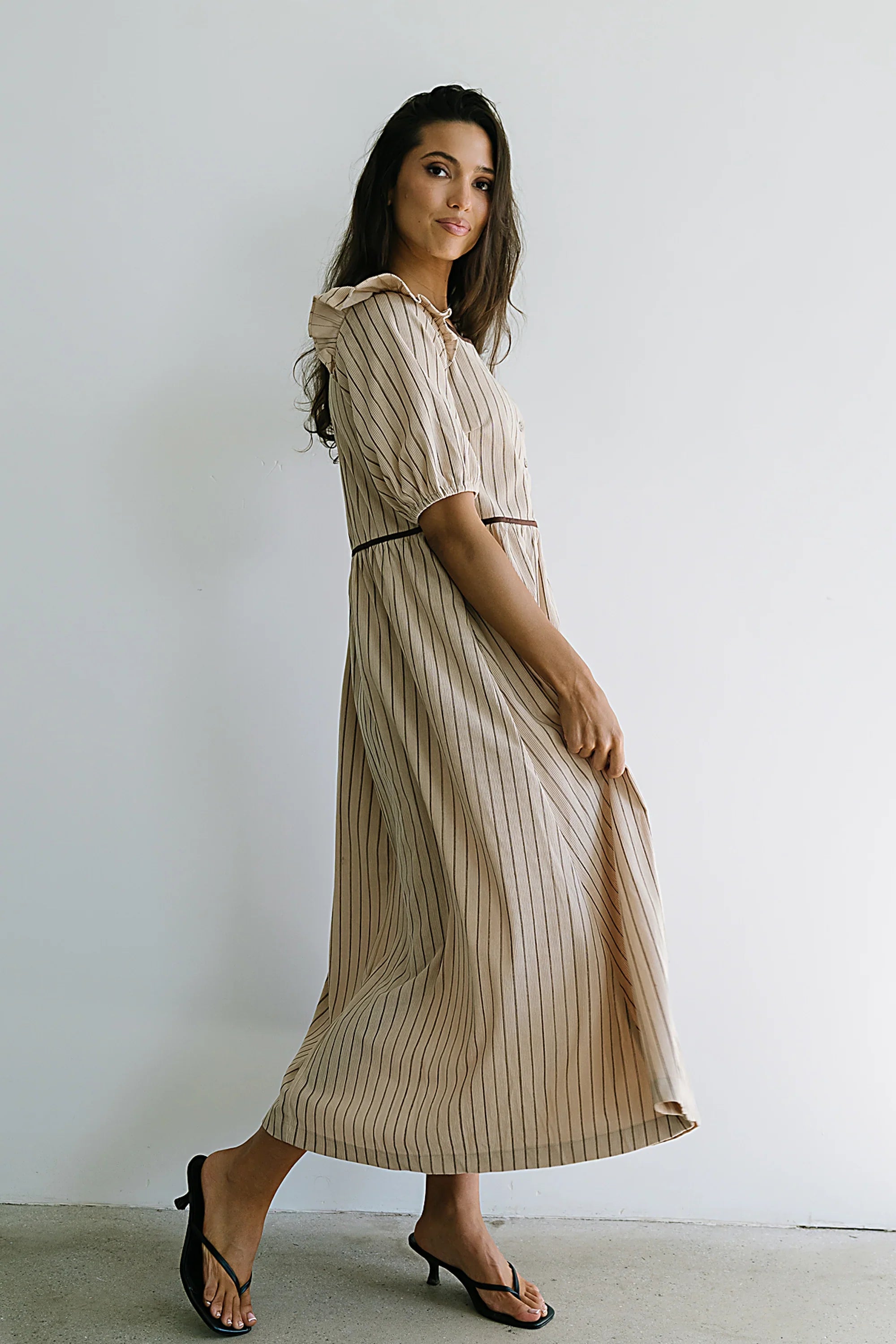 Berlin Corduroy Baby Doll Midi Dress in Taupe