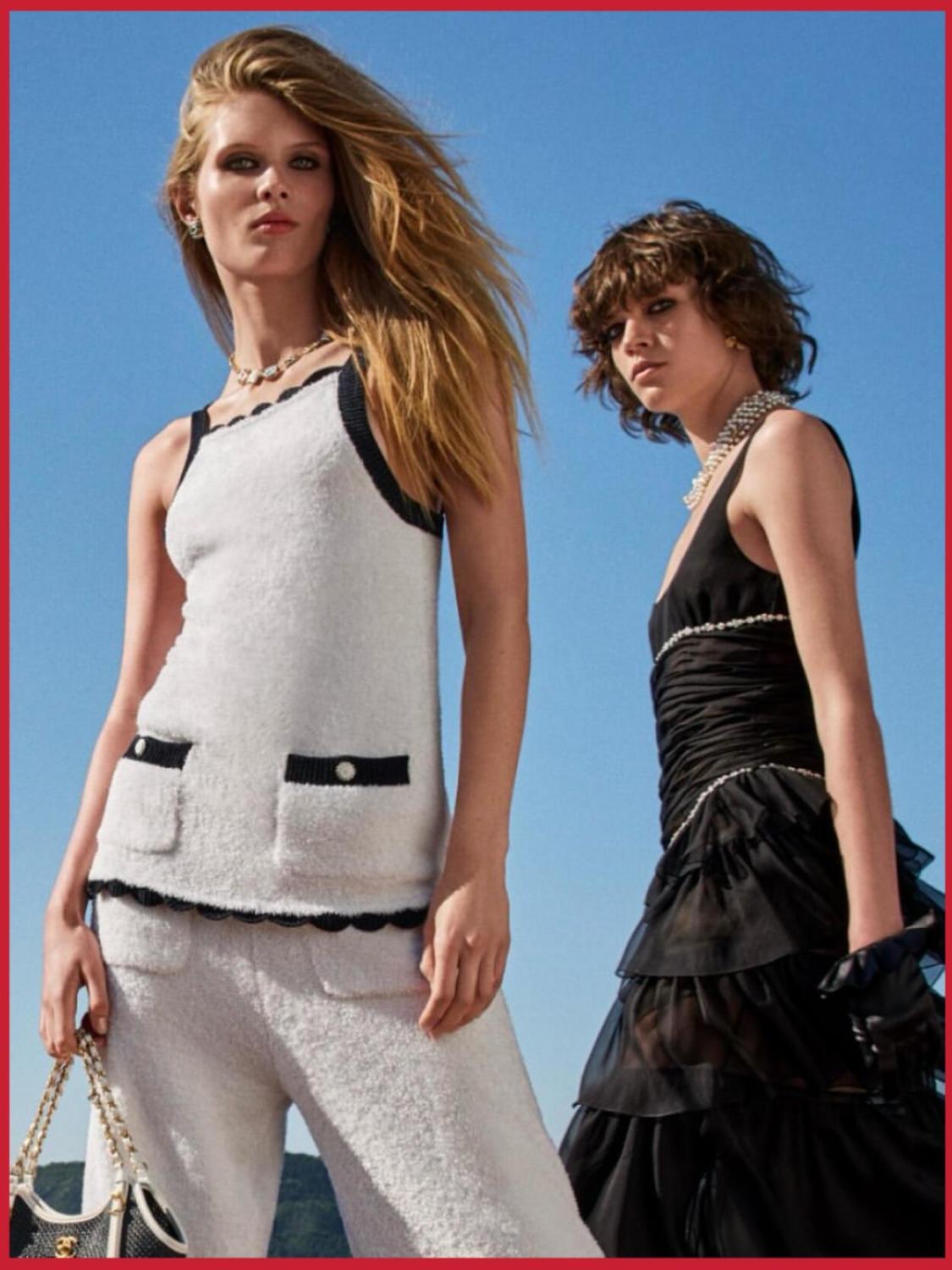 Chanel Top Silk White Navy Blue #335494