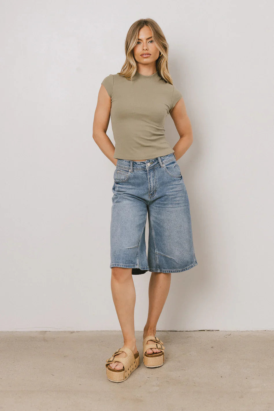 Noel Mock Neck Top in Light Olive