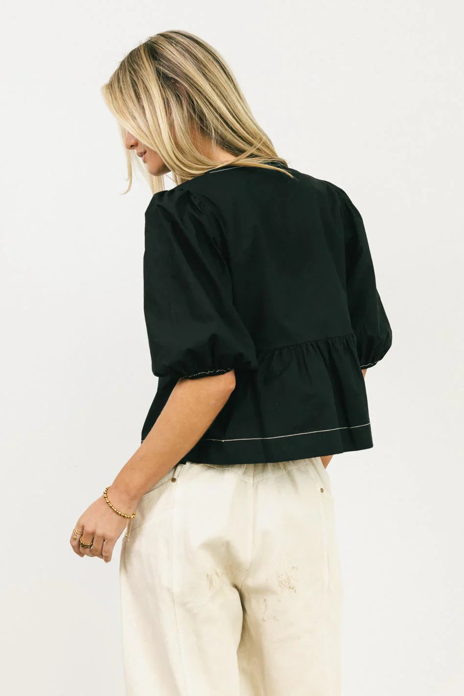 Elvie Peplum Tie Blouse in Black