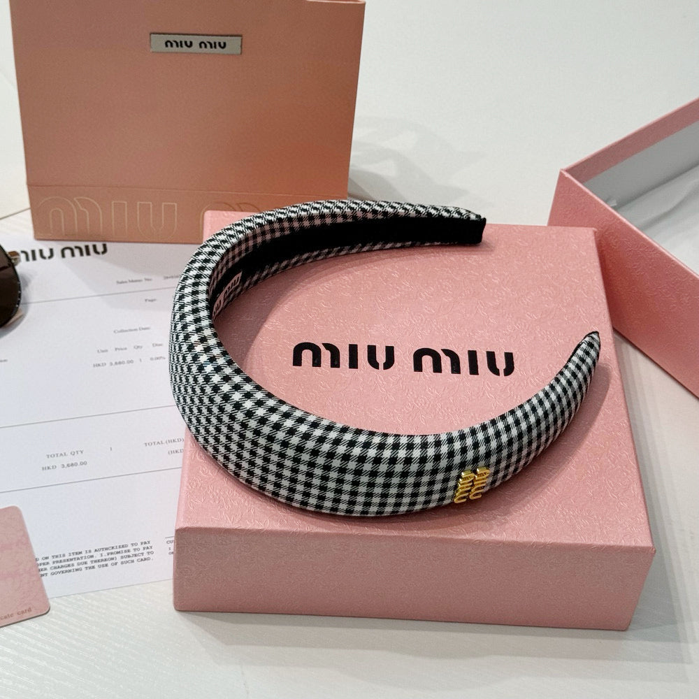 MiuMiu Women's Black and White Checkered Printed Hair Bands Headbands Hair Bands Hair Clips Jewelry #75549