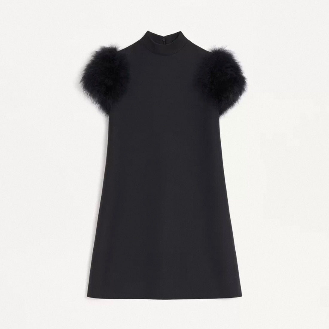 Valentino Short Crepe Couture Dress Feathers Woman Black #333699