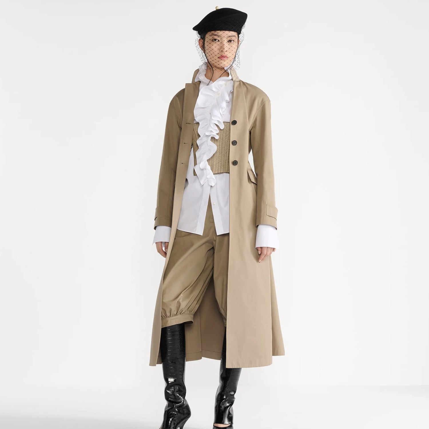Dior Women's Fall/Winter Cotton-Blend Huanida Faux Two-Piece Zipper-Waist Single-Breasted Loose-Fit Trench Coat Jacket Ngvp #2718
