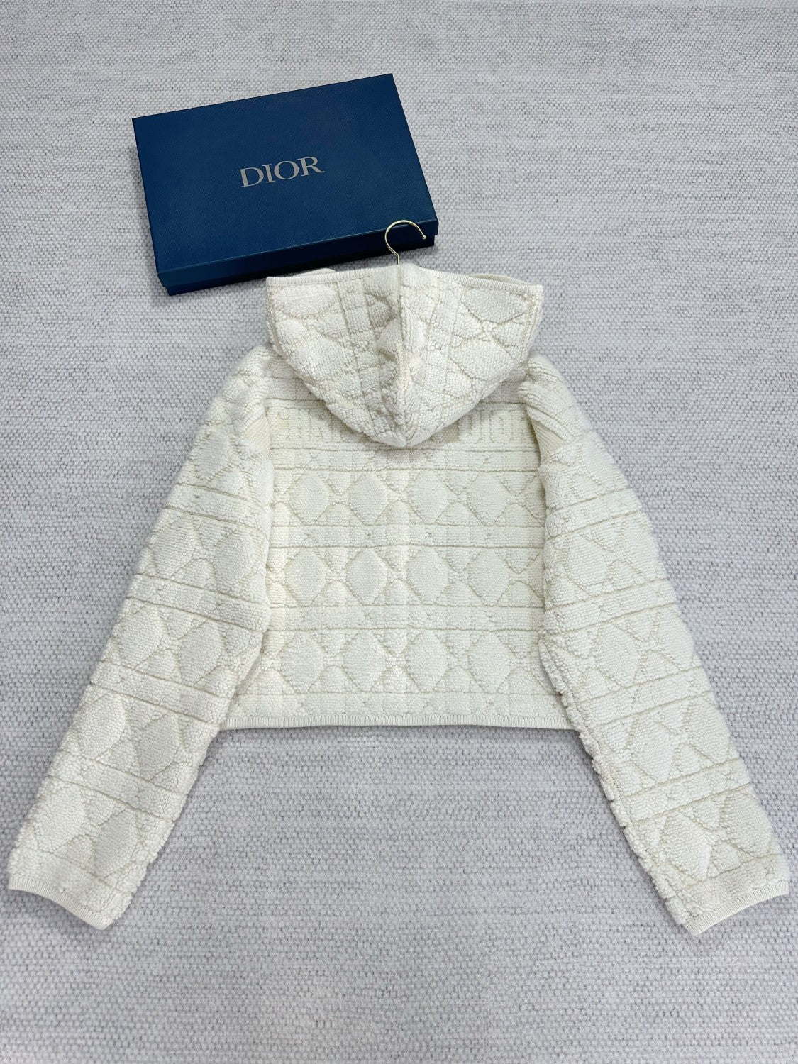 DiorZip Hooded Cardigan White Sheep Wool Blend Textured Knit Cannage #332748