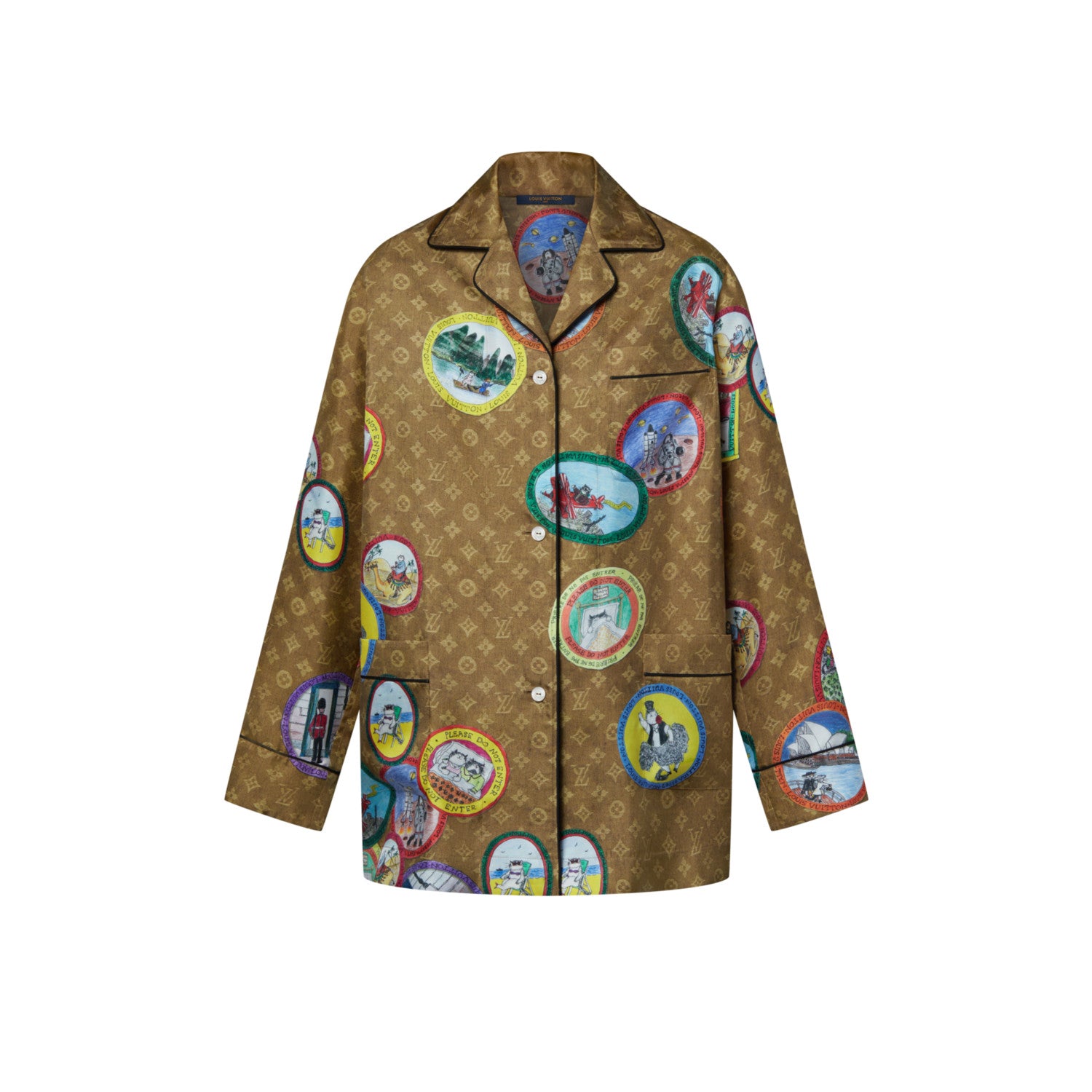 Louis Vuitton Men's And Women's Spring/Fall Fashion Casual V-Neck Collar Single-Button Print Shirt with Elastic Waistband Loose-Fit Relaxed Pants Sleepwear Suit Set #78868