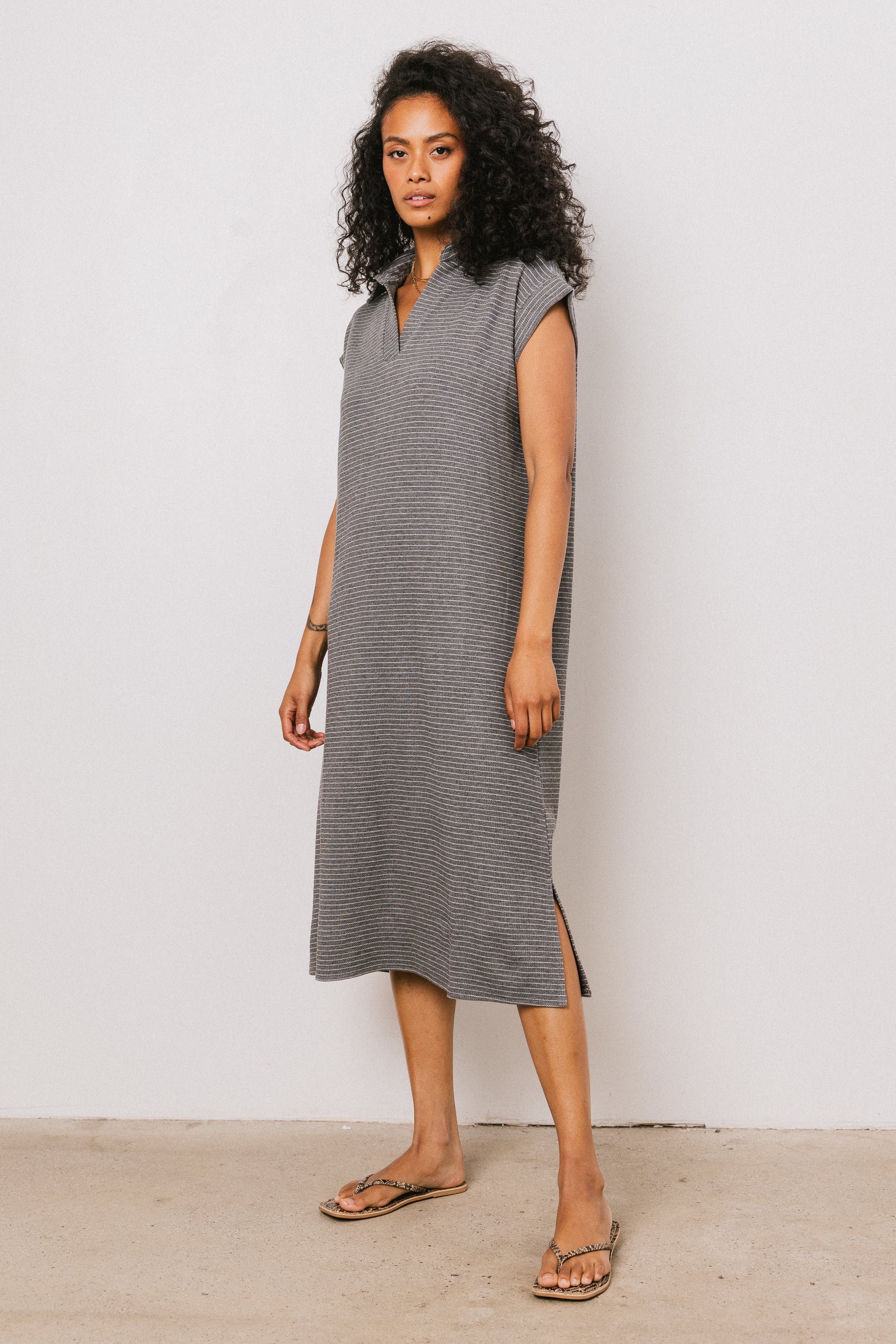 Elisa Striped Maxi Dress in Grey