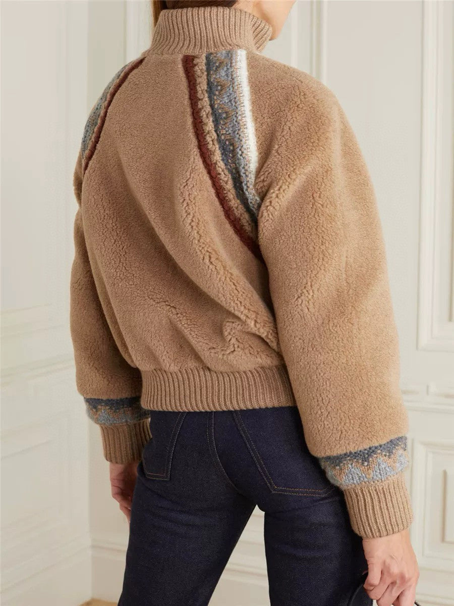 Loro Piana Women's Fall And Winter Color Clashing Knitted Jacquard Splicing Reversible Stand-up Collar Jacket Fashion Casual Elegant Sophisticated Baseball Jacket Jacket Ngvp #2651