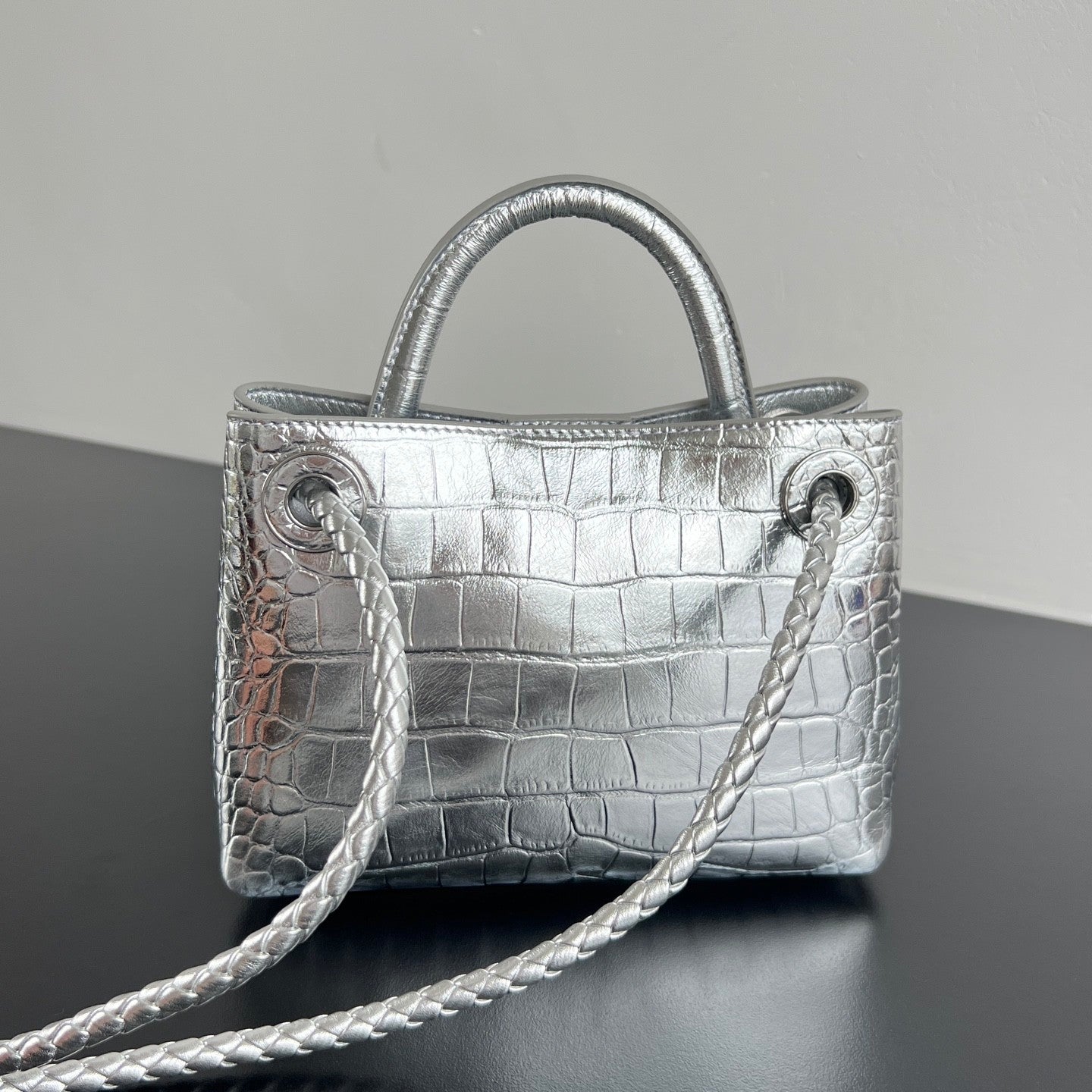 Bottega Veneta Andiamo Mini Crocodile Pattern Handbag #383493