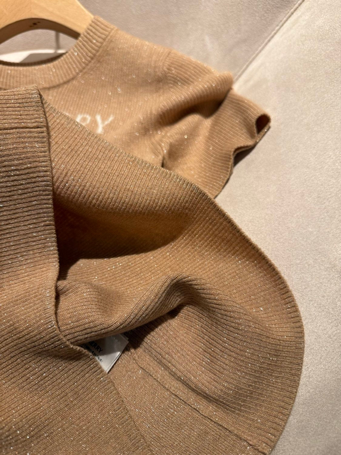 Burberry EKD Metallic Wool Blend Top in Archive Beige Gold #337142