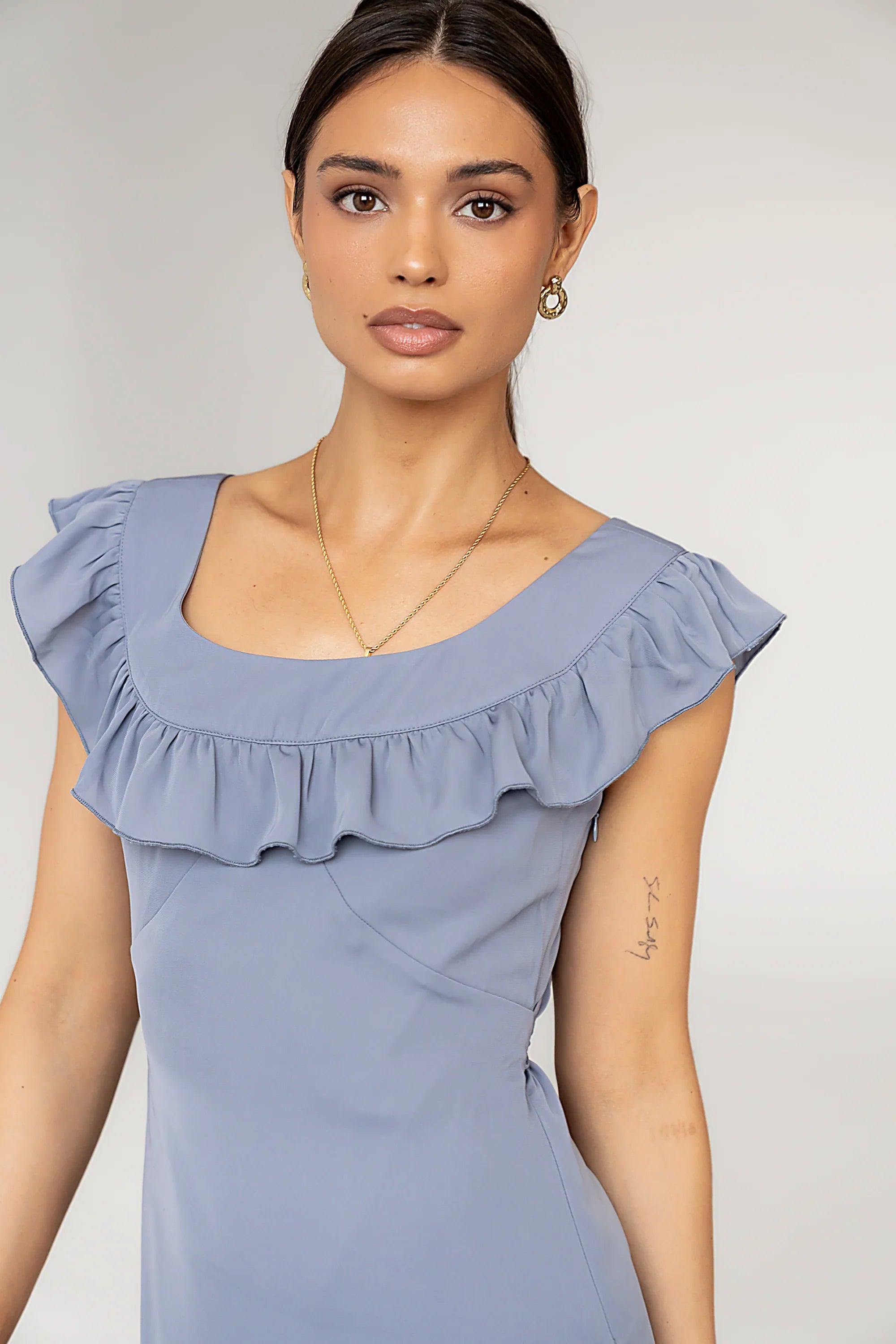 Lydia Ruffle Maxi Dress in Blue