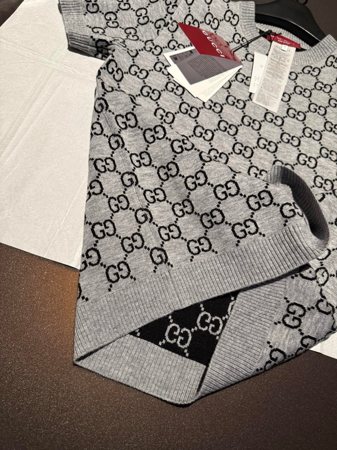 GUCCI Reversible GG Wool Jacquard Top Grey Black #334215