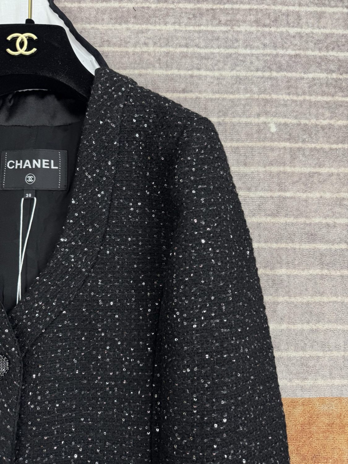 Chanel 25B Black Sequined Tweed Jacket #333126