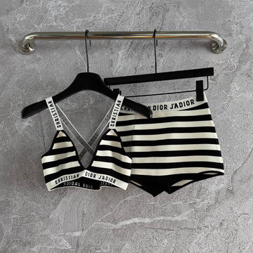 Dior Women's Fashion Casual Strappy Underwear Set with Embroidered Logo and Contrasting Letter Stripes Suit Set #78649