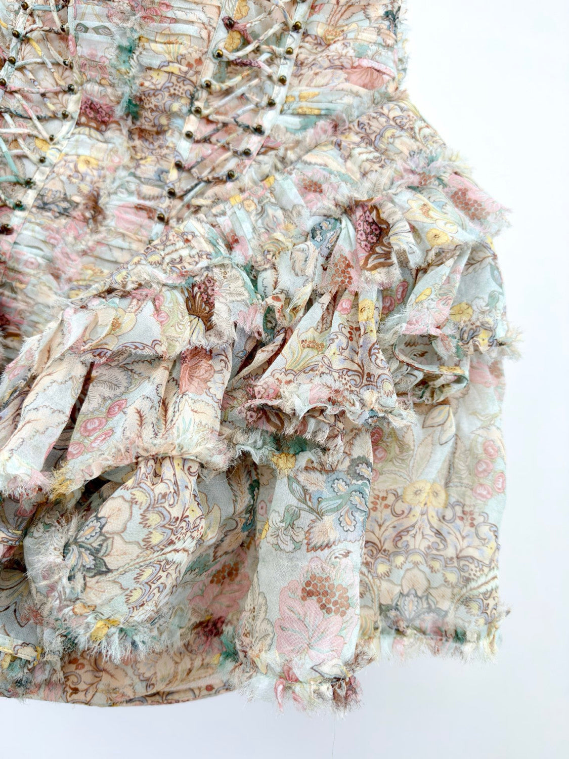 Zimmermann Rebellion Frayed Mini Dress Mint Floral #336019