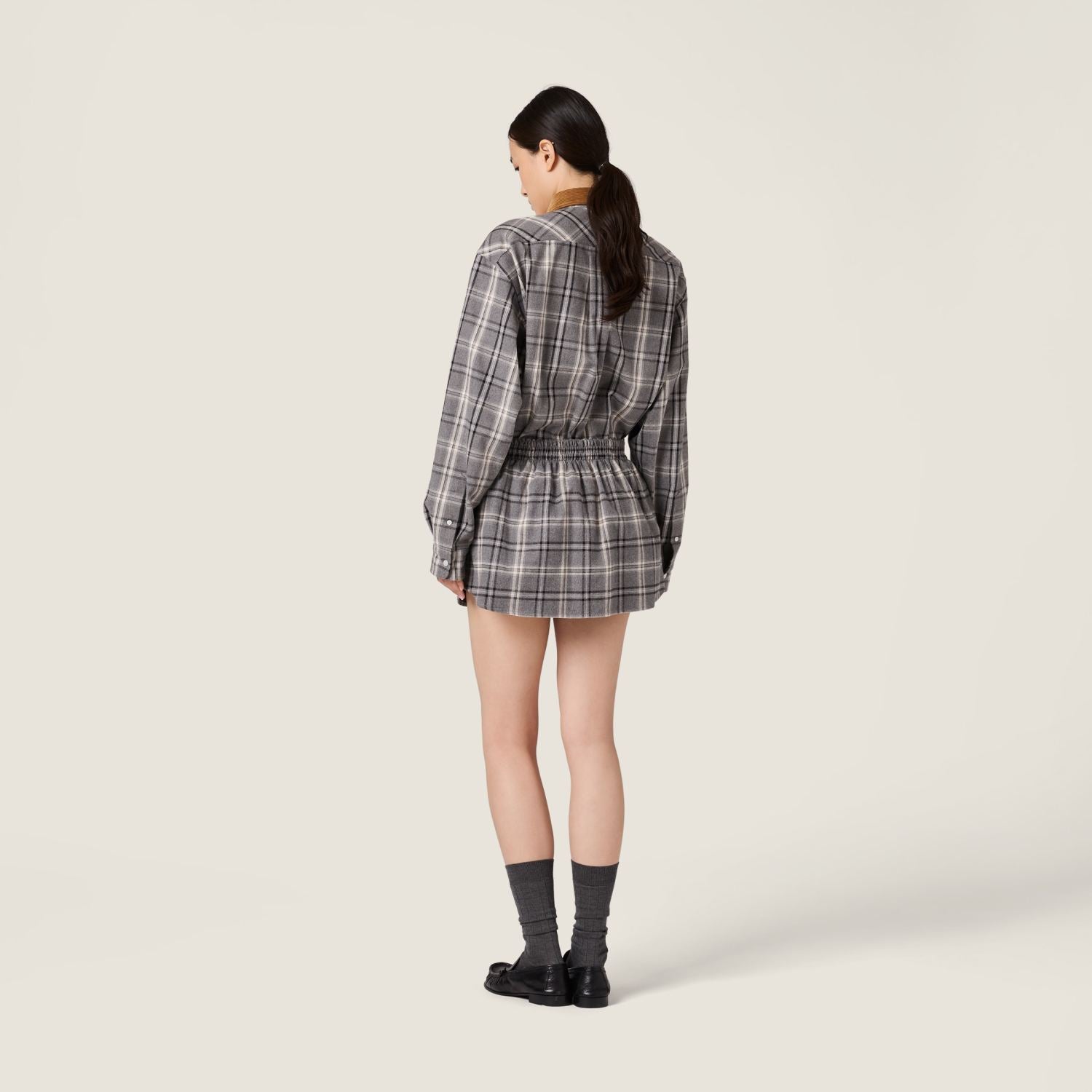 MiuMiu Slate Gray Checked Flannel Shirt Miniskirt #333609