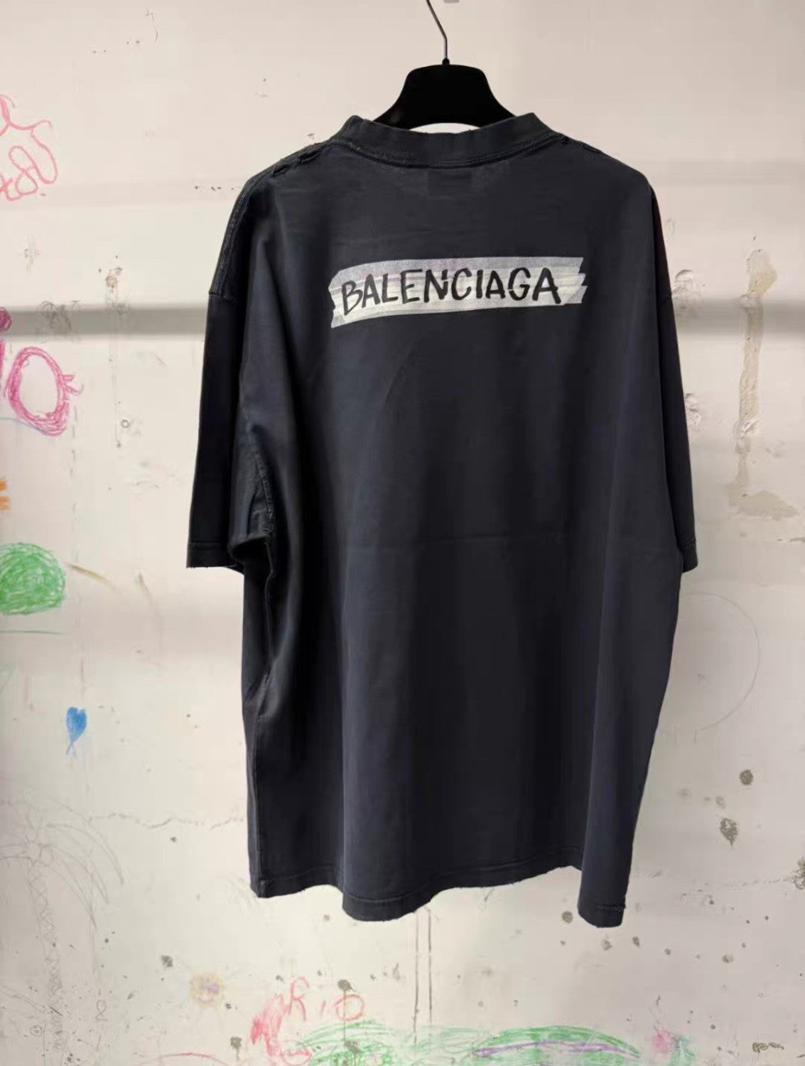 Balenciaga Top-quality Version Women's Masking Tape T-shirt Medium Fit in Faded Black #336738