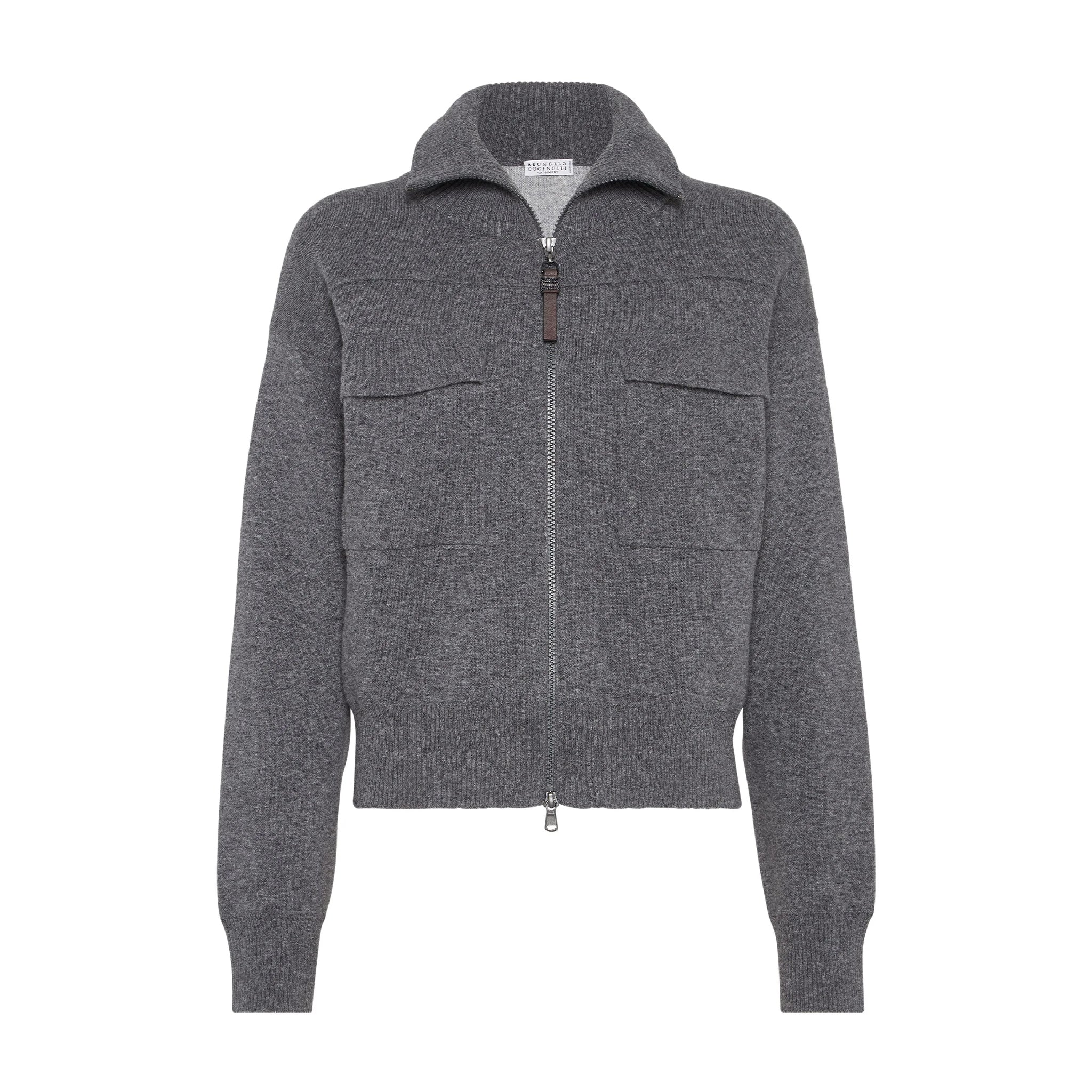 Brunello Cucinelli Women's Spring/Fall Cashmere High-Neck Zipper Coat Solid Color Long-Sleeve Double-Faced Knit Cardigan With Shiny Zipper Pull Ngvp #2312