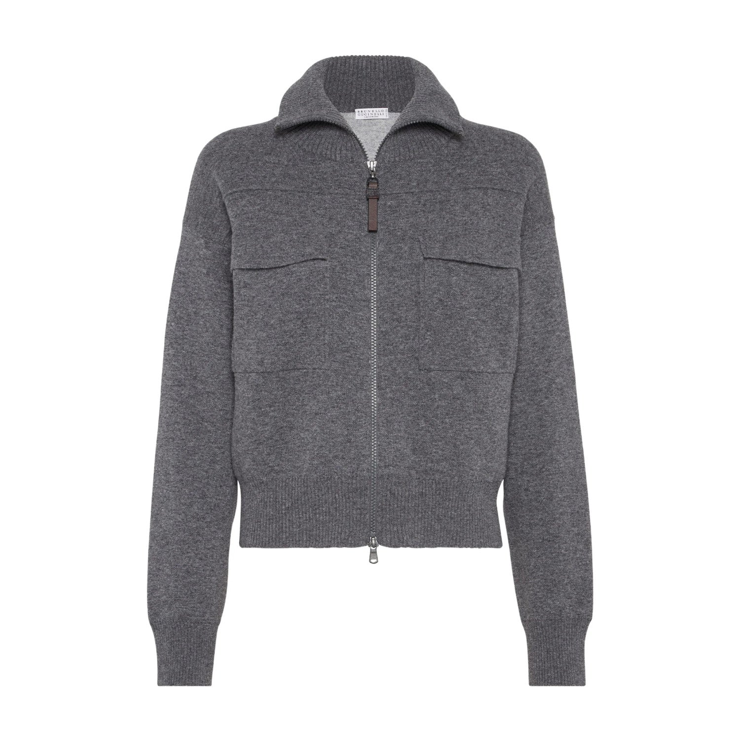 Brunello Cucinelli Women's Spring/Fall Cashmere High-Neck Zipper Coat Solid Color Long-Sleeve Double-Faced Knit Cardigan With Shiny Zipper Pull Ngvp #2312