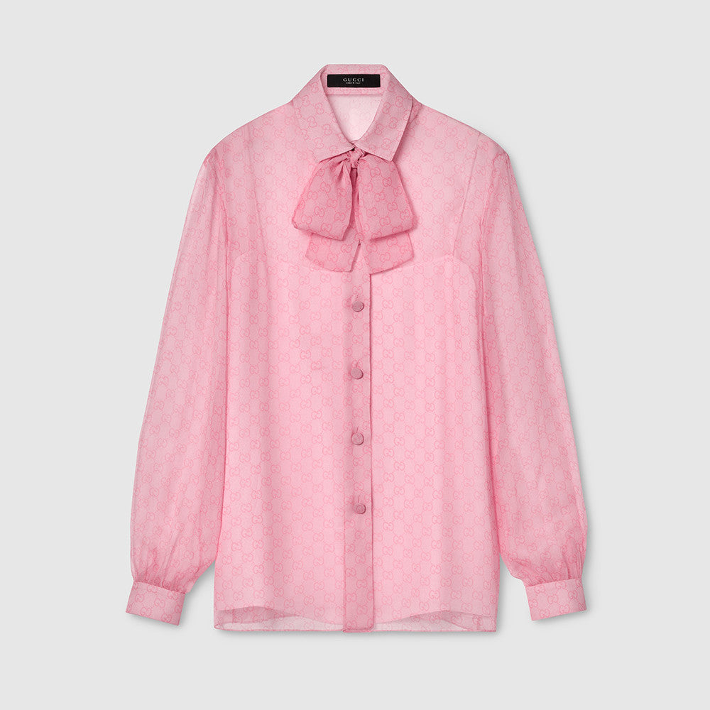 GUCCI Printed Silk Chiffon Shirt in Light Pink #377279