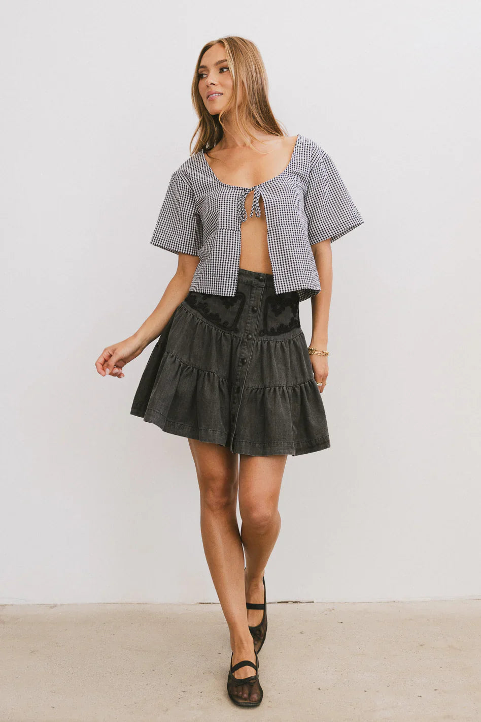Ember Gingham Top in Black