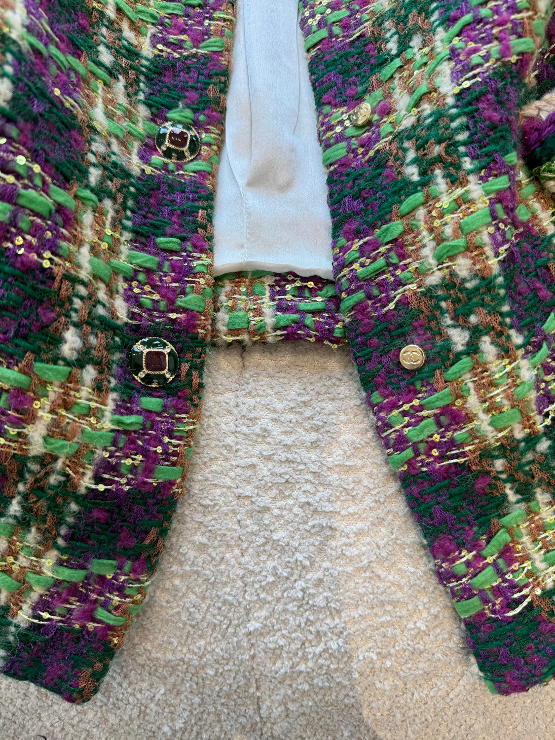 Chanel Vest Tweed Green Purple Ecru #334170