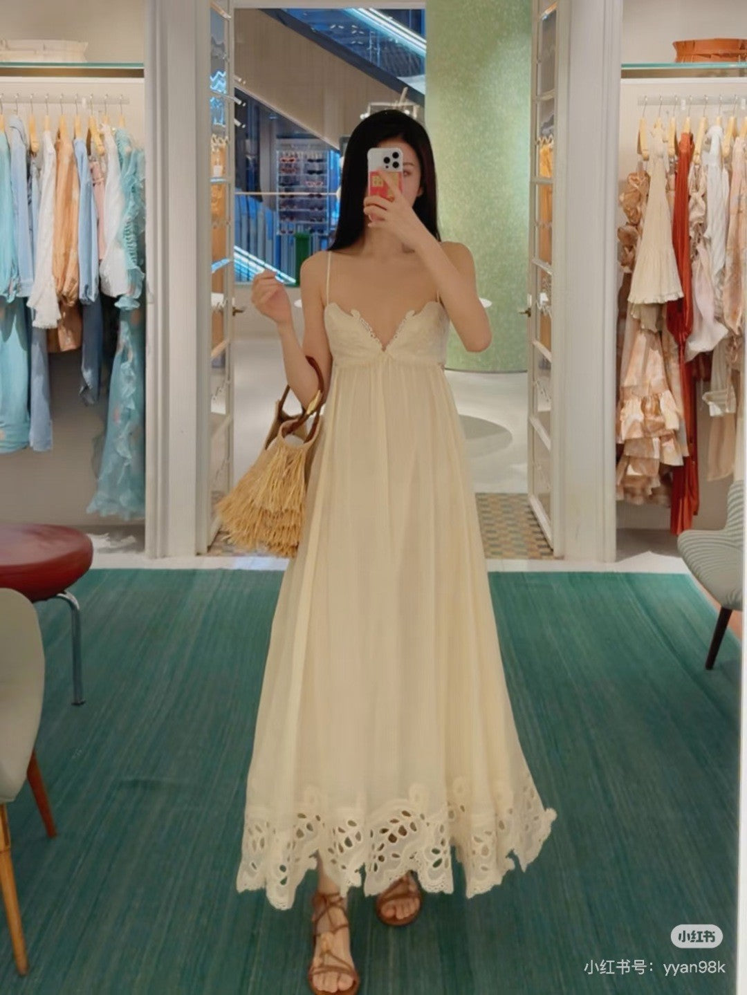 Zimmermann Women's Spring/summer Linen Lace Elegant Temperament Long Dress Fashion Casual Camisole Vest Dresseses Ngvp #2241