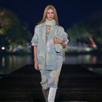 Chanel Women's Spring/Fall Fashion Classic Single Breasted High End Handmade Pure Wool Macaron Color Block Feather Floral Long Sleeved Cardigan Mid Length Casual Long Skirt Suit Set #78392