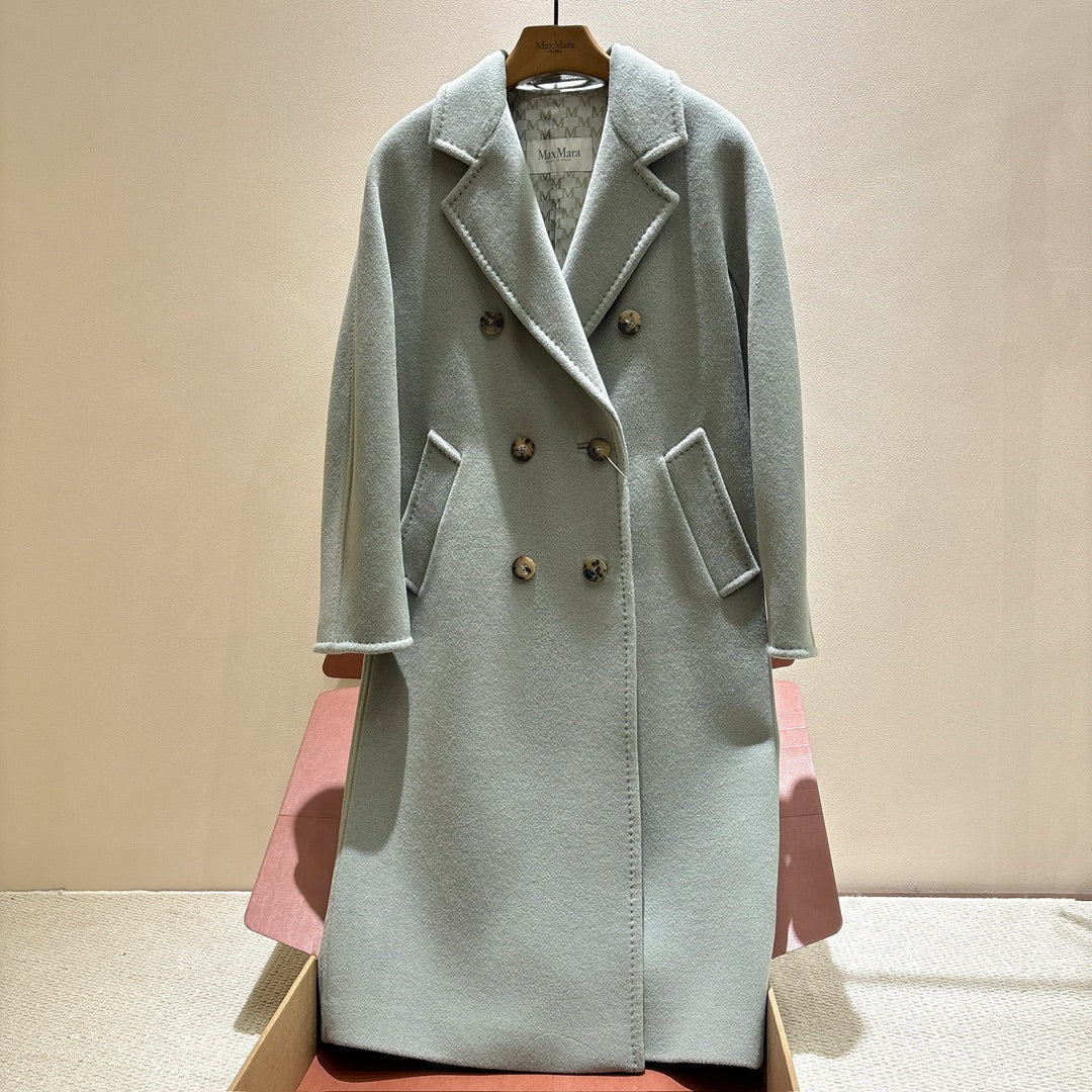 MaxMara Women's Fall/Winter Fashion Classic Solid Color V Neck Single Breasted Long Sleeve Mid Length Coat Jacket #79426