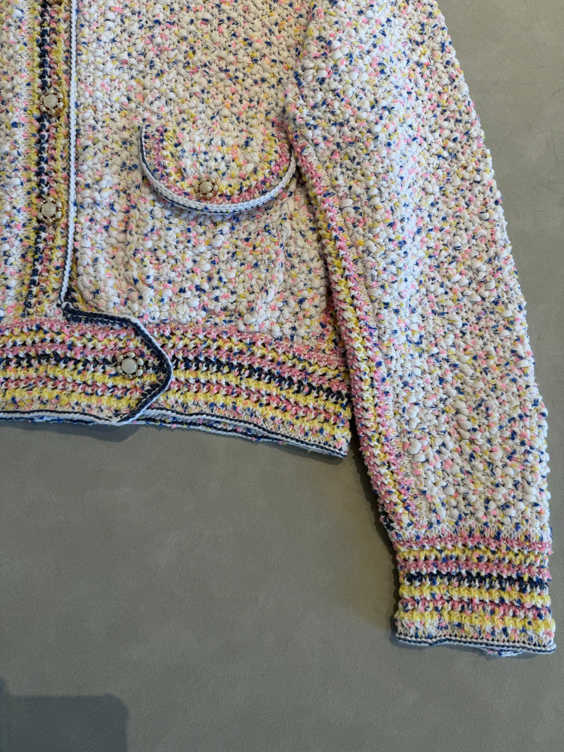 Chanel Women's Waist-Defining Single-Breasted Colorful Knit Cotton Long-Sleeve Cardigan Jacket Ngvp #2374