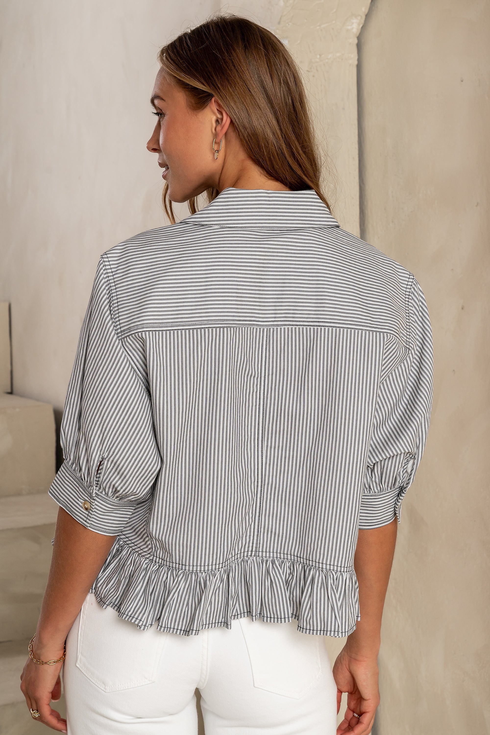 Avery Striped Blouse in Grey