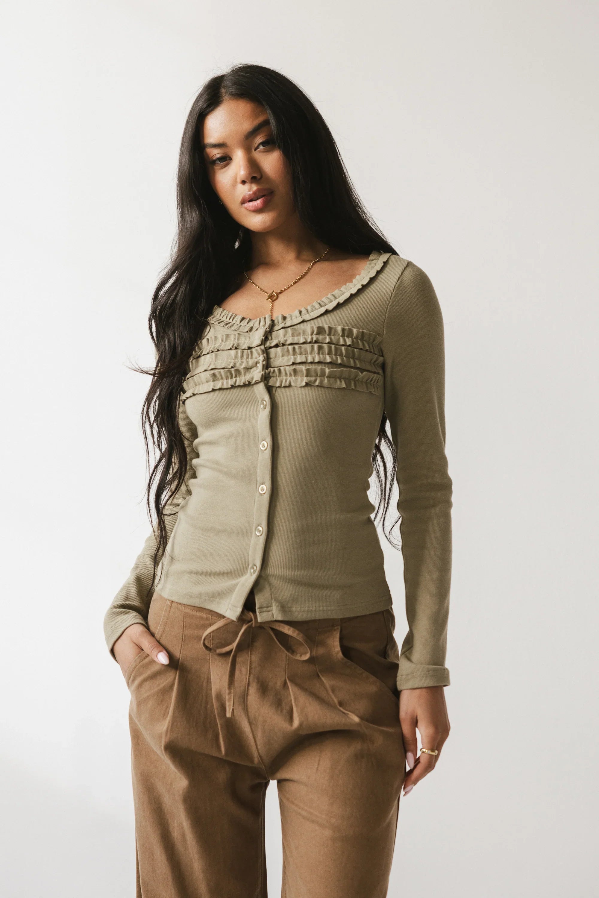 Mattie Ruffle Top in Olive