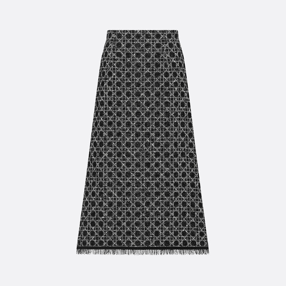 DIOR Macrocannage Regular Fit Jacket Mid-Length Macrocannage Flared Skirt  Black White Cotton-Blend Tweed Knit  #334340