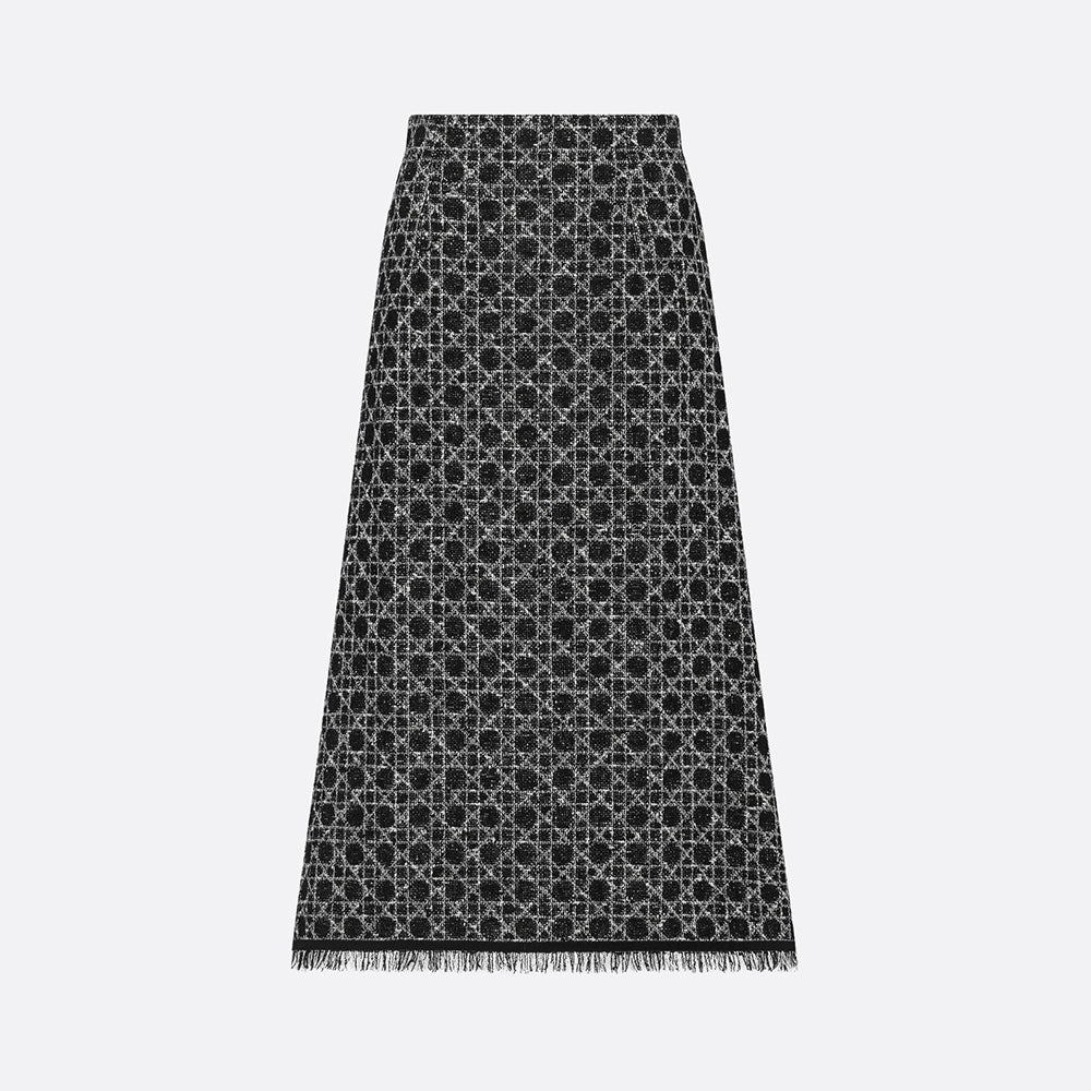 DIOR Macrocannage Regular Fit Jacket Mid-Length Macrocannage Flared Skirt  Black White Cotton-Blend Tweed Knit  #334340