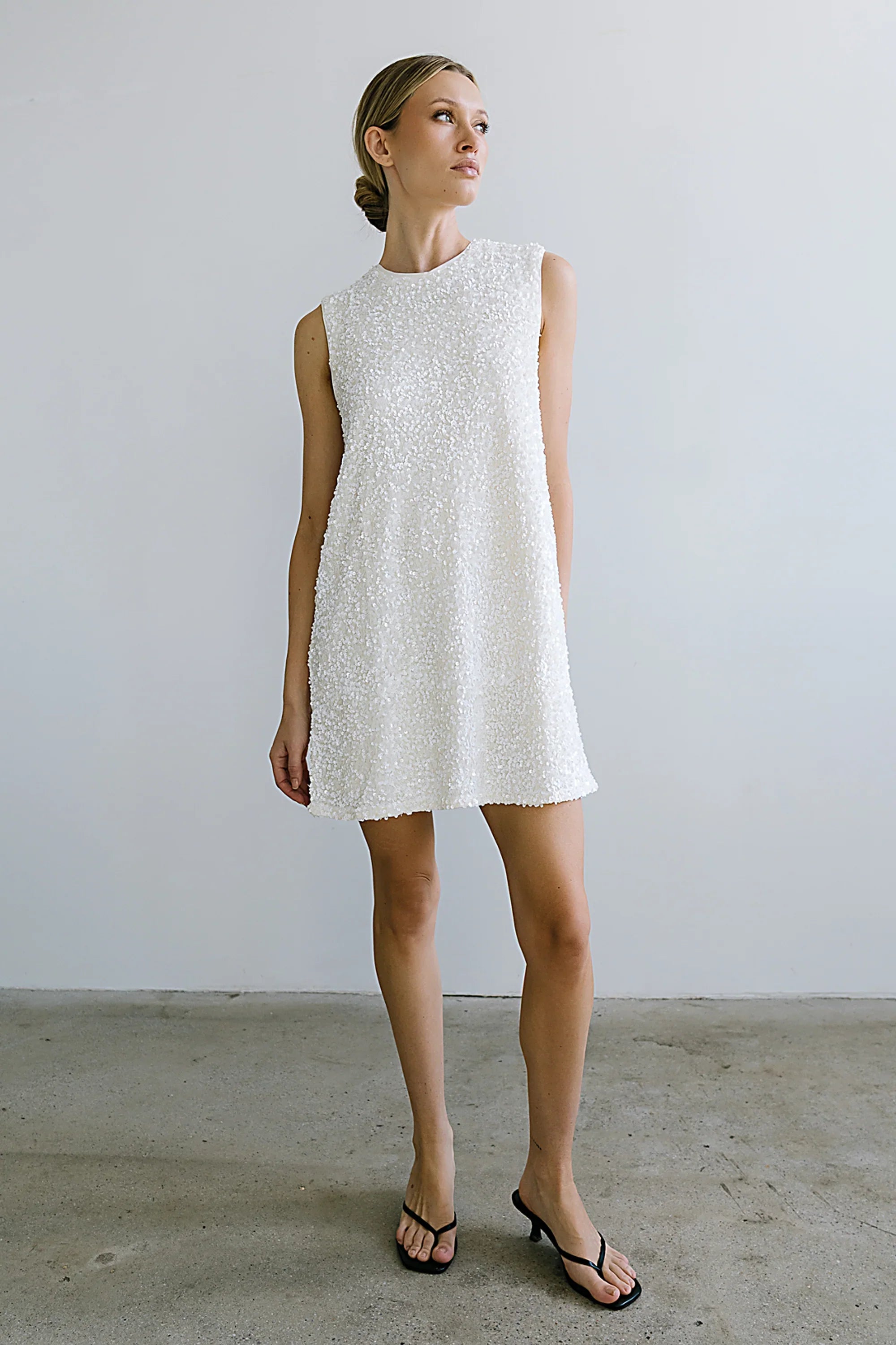 Bessie Sequin Mini Dress in Cream