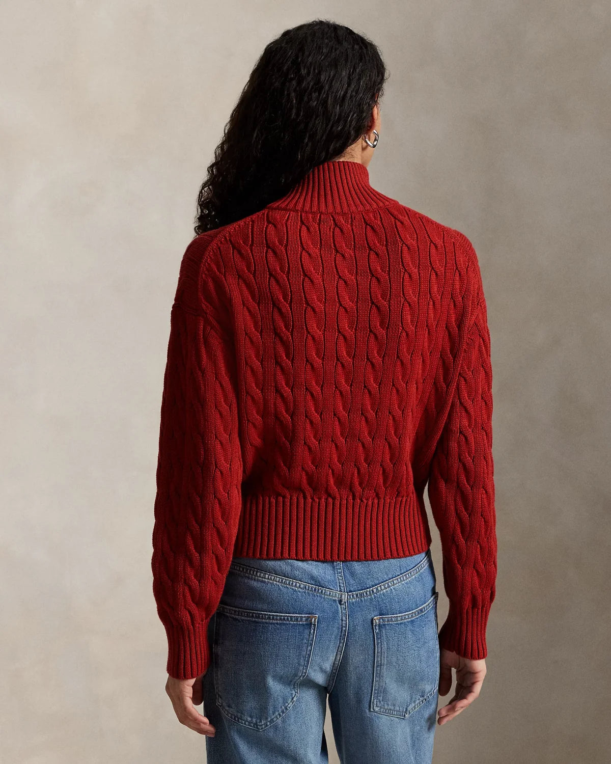 Ralph Lauren Cable-Knit Cotton Quarter Zip Jumper Women #375944