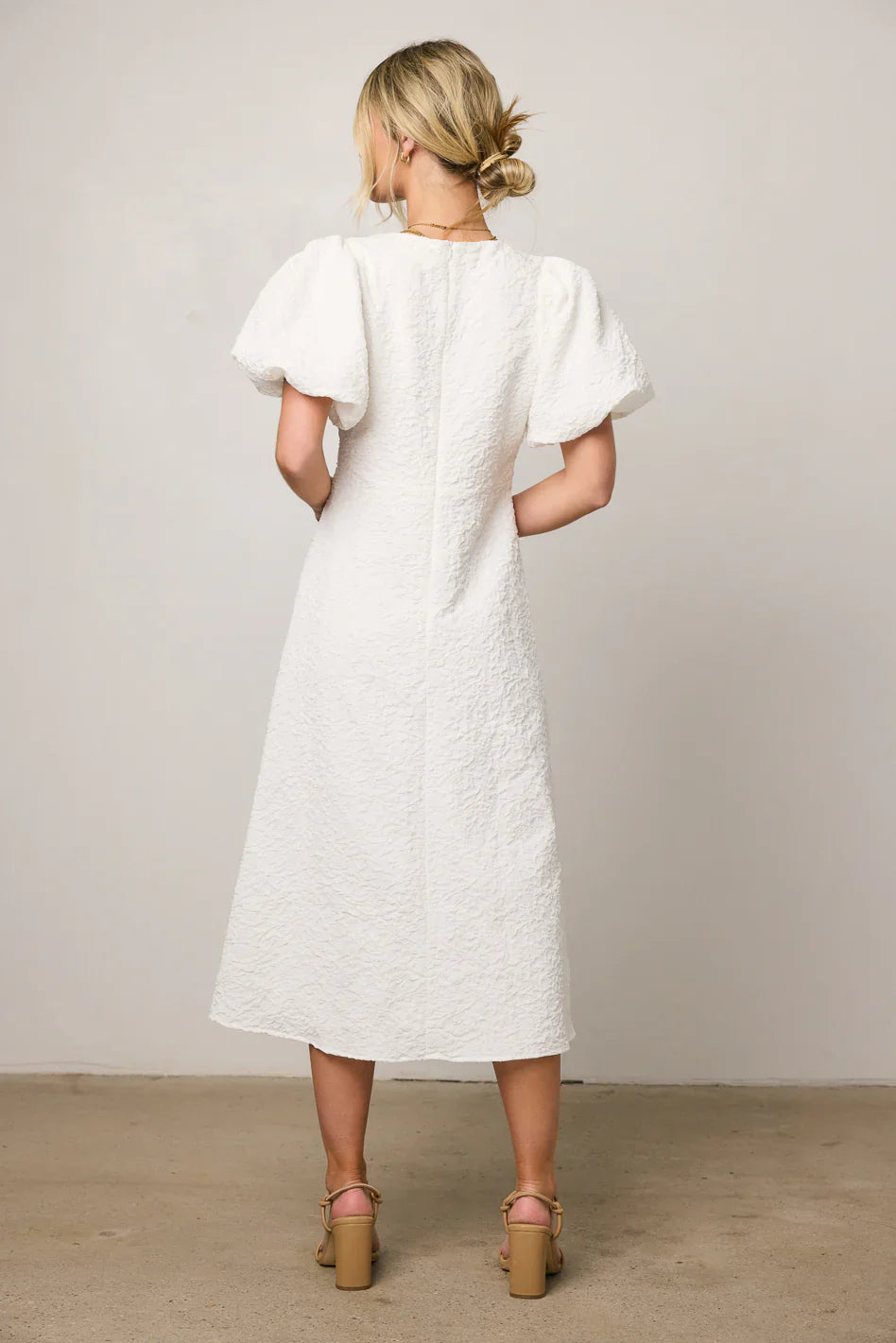 Henry Textured Midi Dress in White