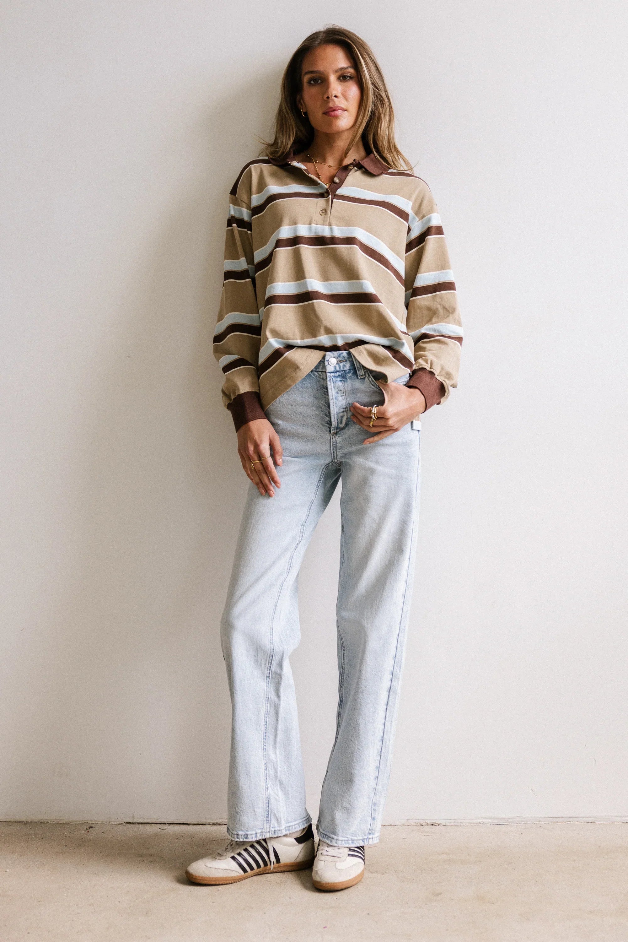 Megan Striped Top in Taupe
