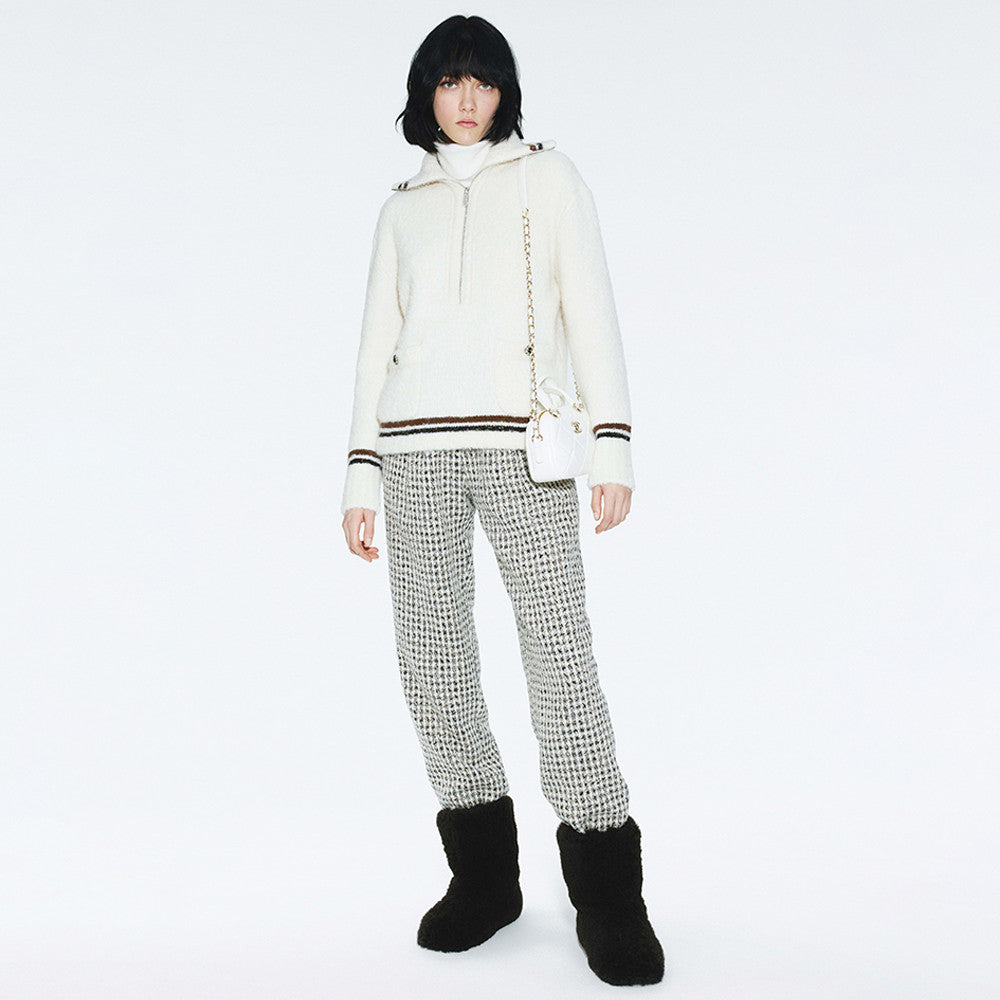 Chanel Sweater Cashmere Alpaca White Brown #376477