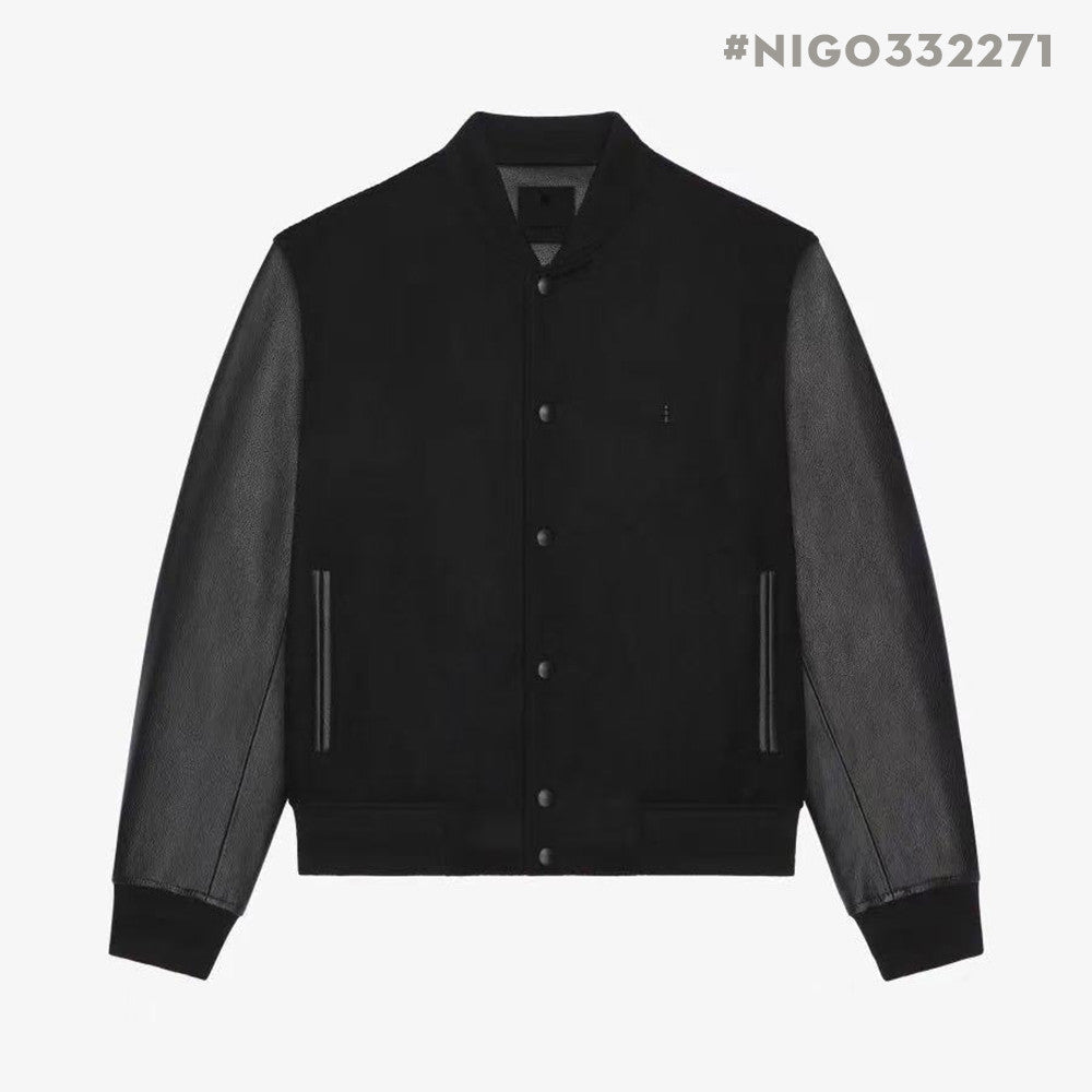 Givenchy Men's Patchwork Crew Neck Single Breasted Logo Long Sleeve Jacket Black #332271