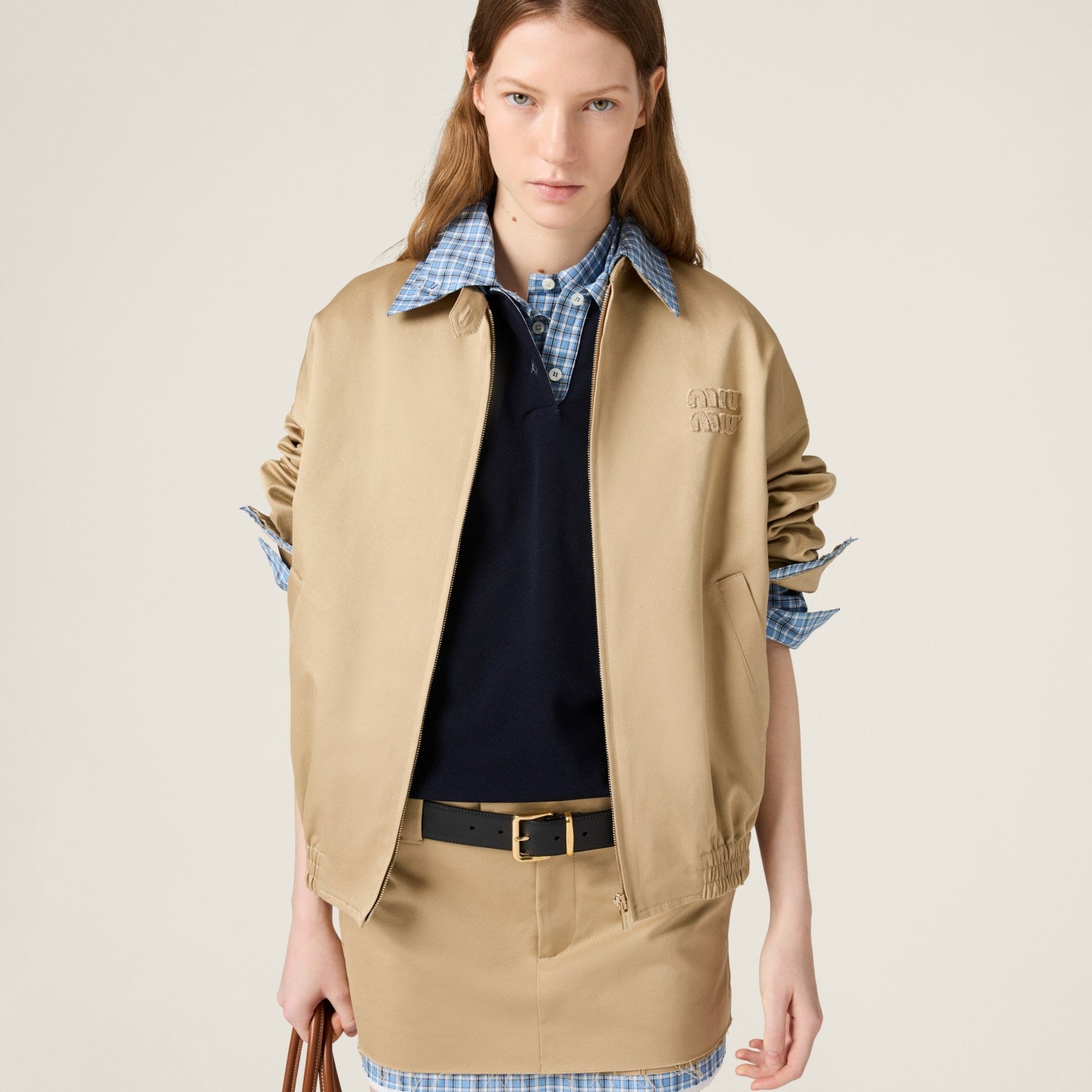 MiuMiu Women's Spring/Fall Fashion Casual Plaid Patchwork Collar Zipper Front Long Sleeve Jacket #79438