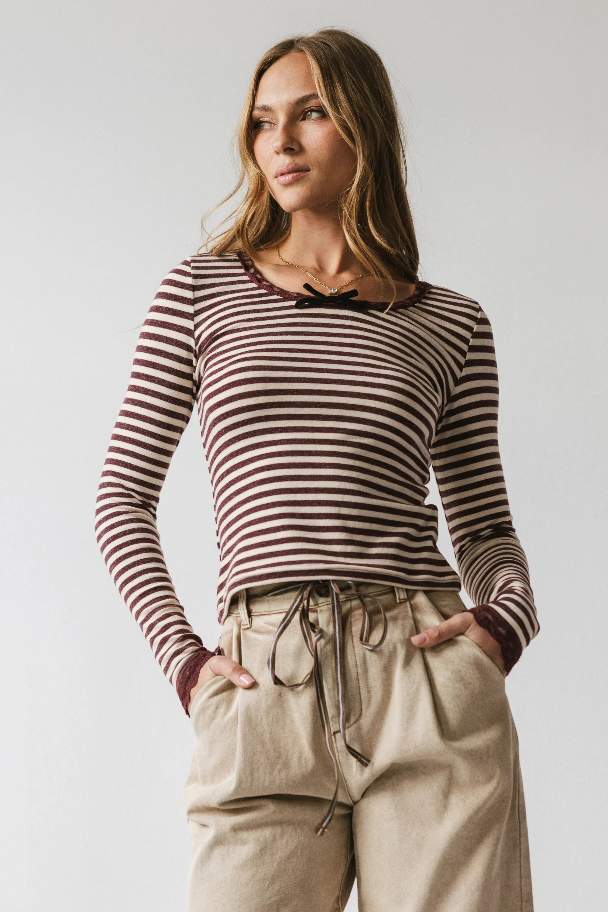 Kiya Striped Top in Burgundy