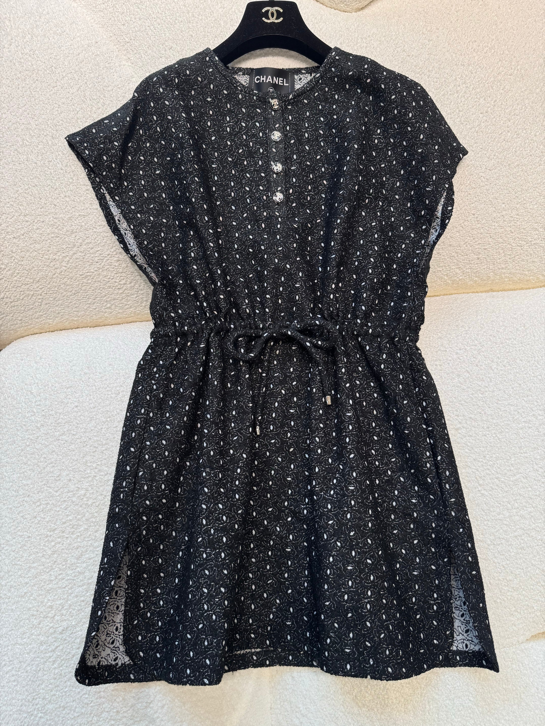 Chanel 25M Coco Beach Beach Series Round Neck Button First Embroidered Logo Short Sleeve Dress #336789